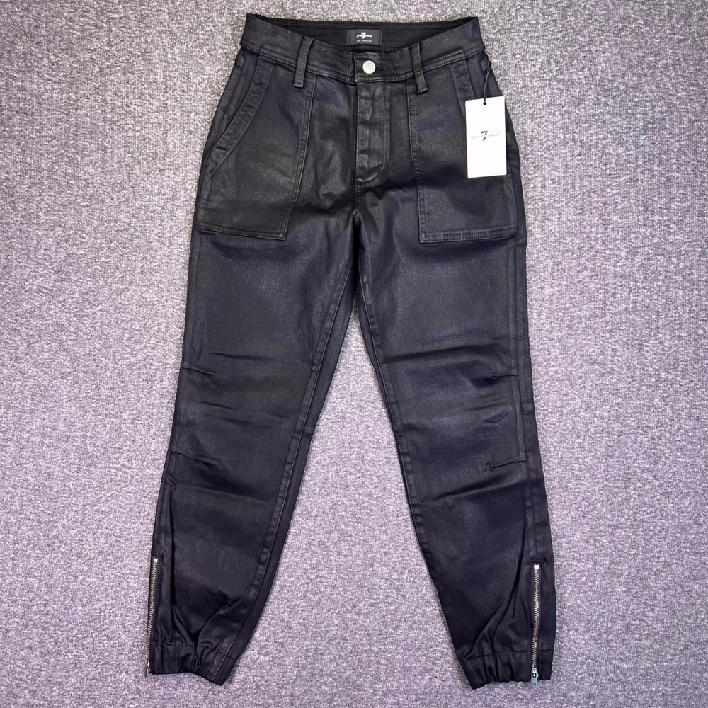 7 For All Mankind Pants Womens 25 Waxed Coated Jogger Utility Edgy Moto Grunge
